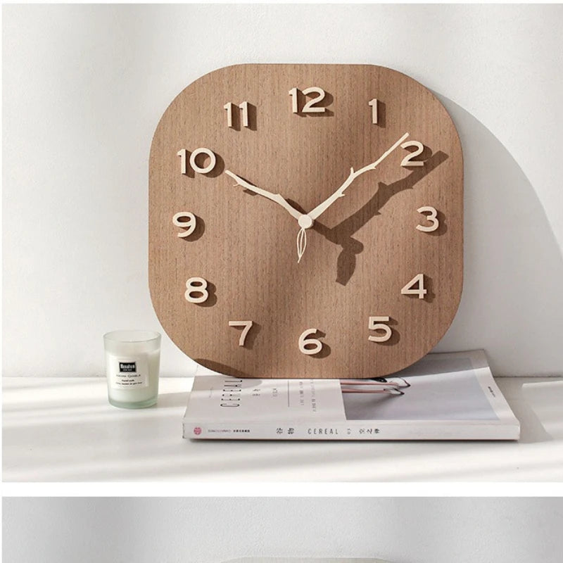 Square Light Luxury Wood Wall Clock