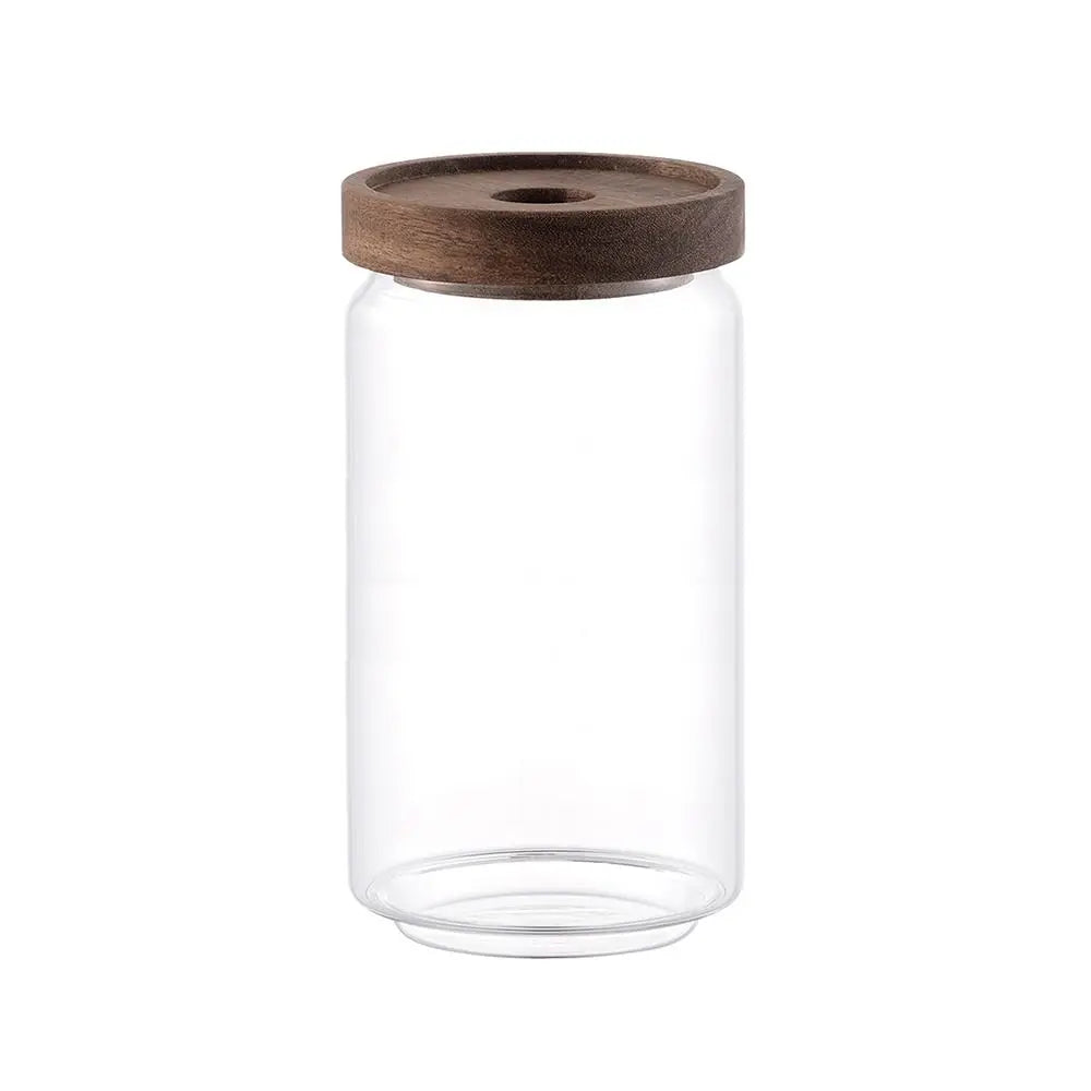 Multi-Use Wooden Lid Glass Food Storage Jar Clear Thicken Airtight Canisters Coffee Beans Round Food Storage Containers Sugar