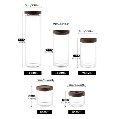 Multi-Use Wooden Lid Glass Food Storage Jar Clear Thicken Airtight Canisters Coffee Beans Round Food Storage Containers Sugar