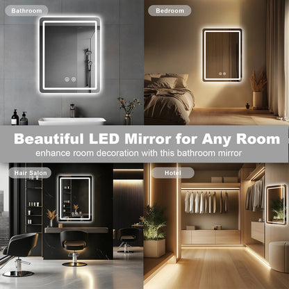 LED Bathroom Mirror, Wall-Mounted Anti-Fog Dimmable