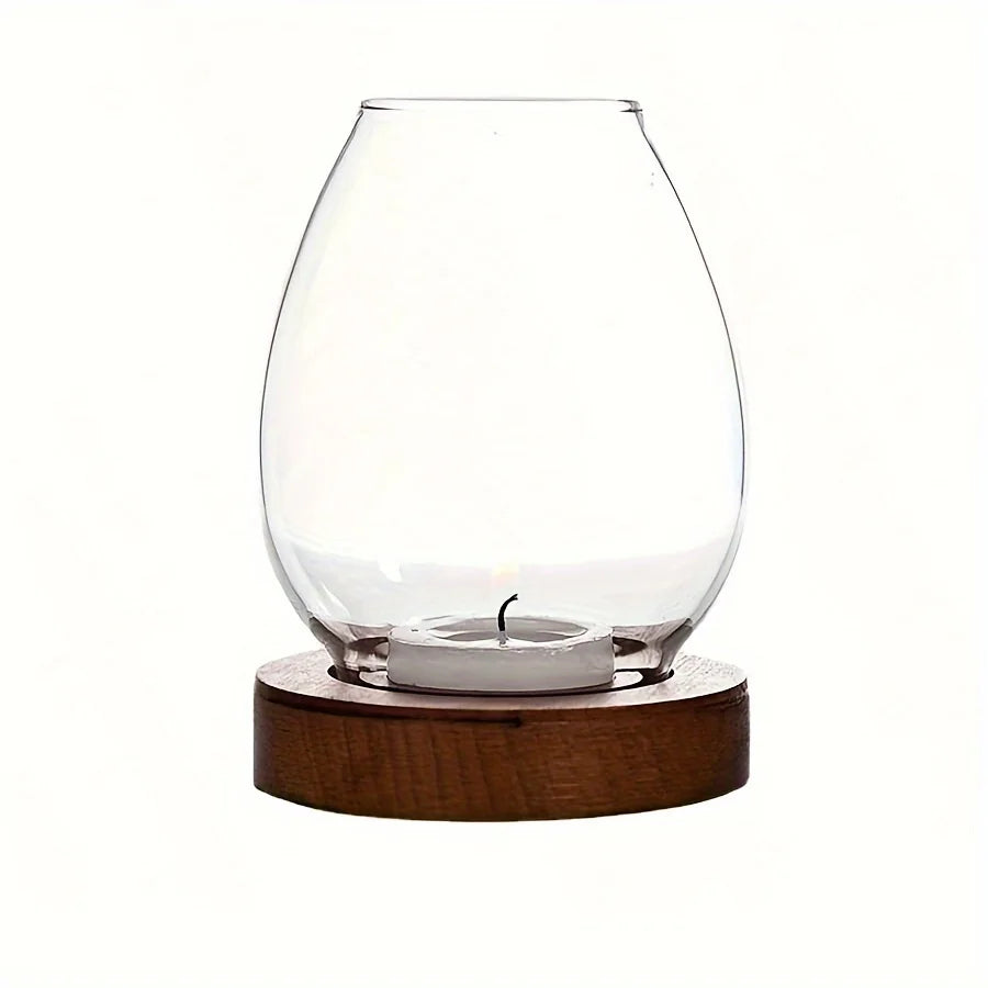 Glass Tealight Candle Holder with Wooden Base