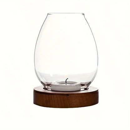 Glass Tealight Candle Holder with Wooden Base