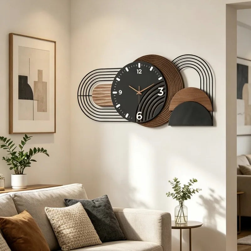 Large Oval Wooden Wall Clock, Modern Minimalist, Silent