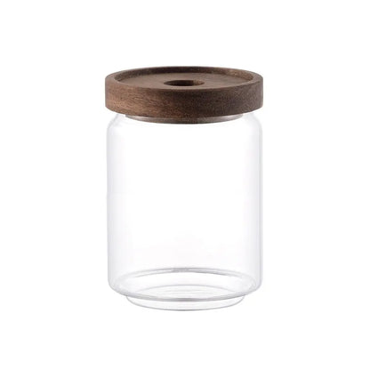 Multi-Use Wooden Lid Glass Food Storage Jar Clear Thicken Airtight Canisters Coffee Beans Round Food Storage Containers Sugar