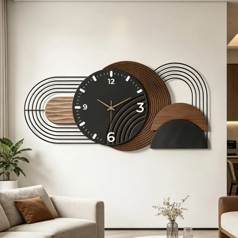 Large Oval Wooden Wall Clock, Modern Minimalist, Silent