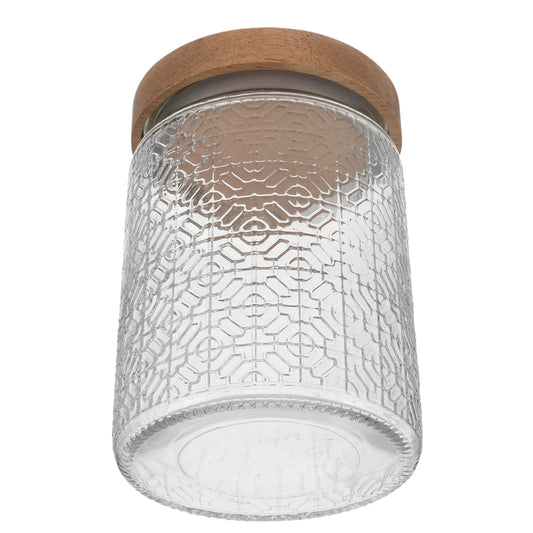 Textured Glass Storage Jar with Acacia Wood Lid