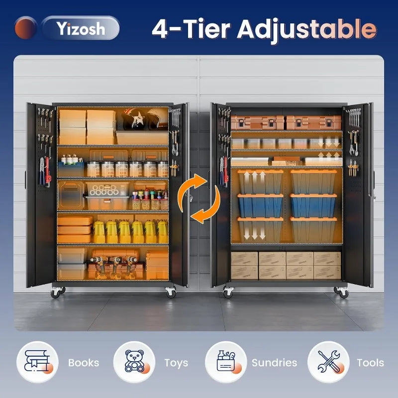 Yizosh Metal Garage Storage Cabinet – Rolling Steel with Locking Doors