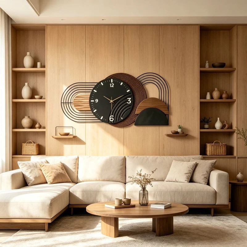 Large Oval Wooden Wall Clock, Modern Minimalist, Silent