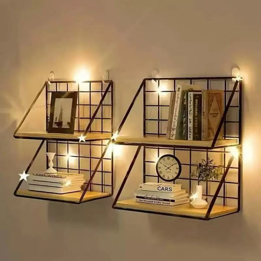 Floating Wall Shelves, Wood & Wire