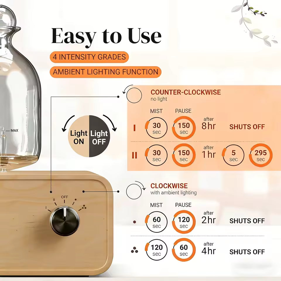 Waterless Glass & Wood Essential Oil Diffuser