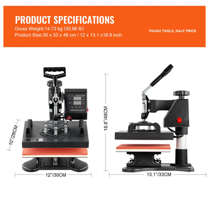 Heat Press Machine, 12×10" Swing-Away Digital
