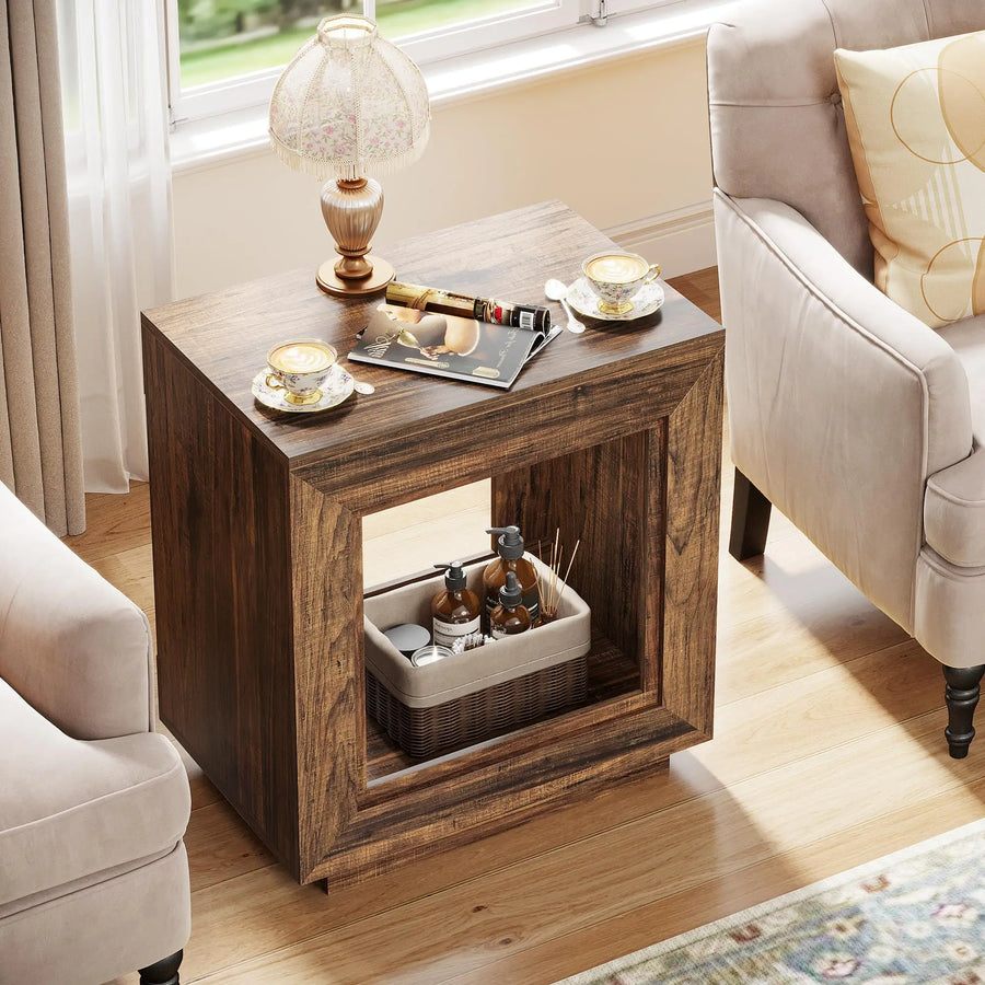 End Table, Rustic Wood 2-Tier