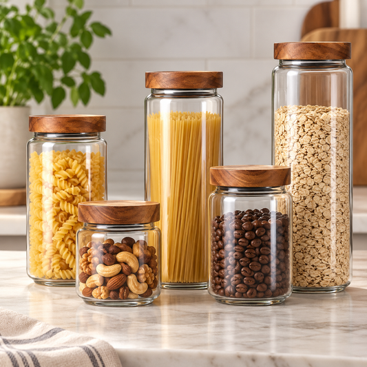 Glass Storage Jars with Acacia Wood Lids