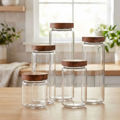 Glass Storage Jars with Acacia Wood Lids