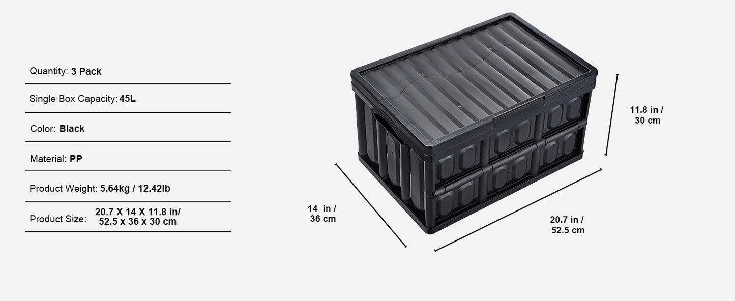 Collapsible Storage Bins – 3-Piece Stackable Utility Crate Set