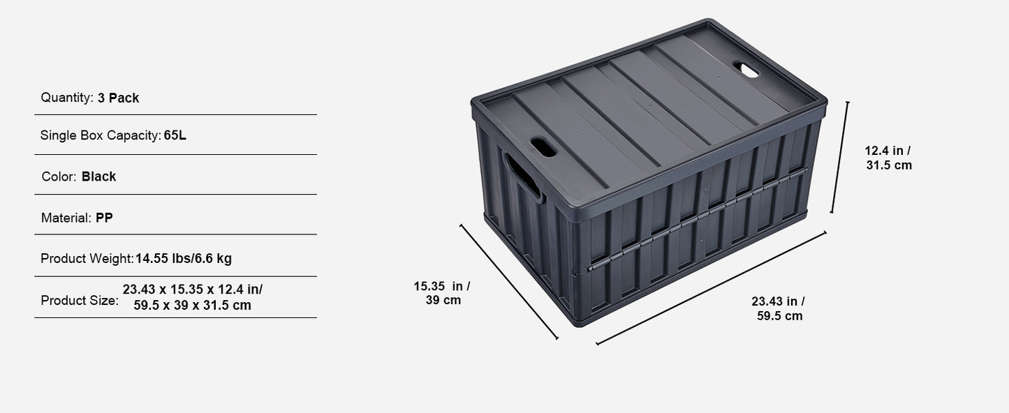 Collapsible Storage Bins – 3-Piece Stackable Utility Crate Set