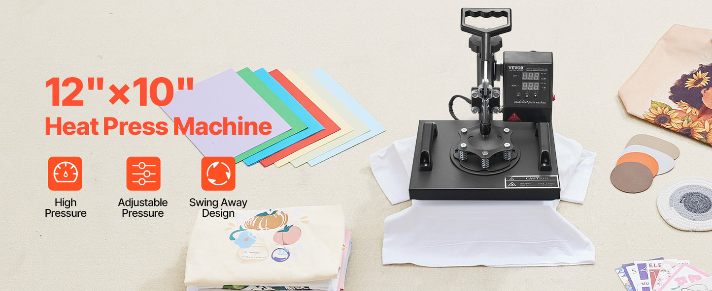 Heat Press Machine, 12×10" Swing-Away Digital