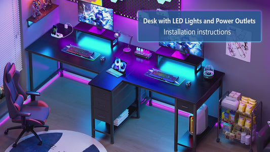 Office Desk, L-Shaped 93" with LED